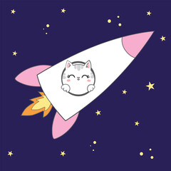 Cute Cat Riding Rocket Cartoon Vector Icon Illustration. Animal Science Icon Concept Isolated Premium Vector. Flat Cartoon Style