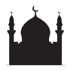 Mosque silhouette icon, Islamic place of worship, Muslim worship, vector illustration. Flat mosque vector. Ramadan Kareem, Hajj, Umrah. isolated white background