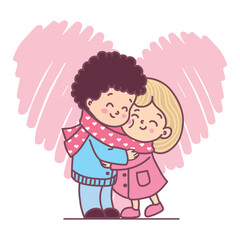 Vector illustration of a Valentine's Day greeting card. Lovers boy and girl hug