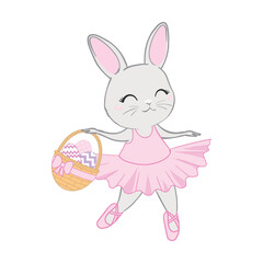 Happy easter with white rabbit and lettering. creative design for banner, Greeting card, or social media post.