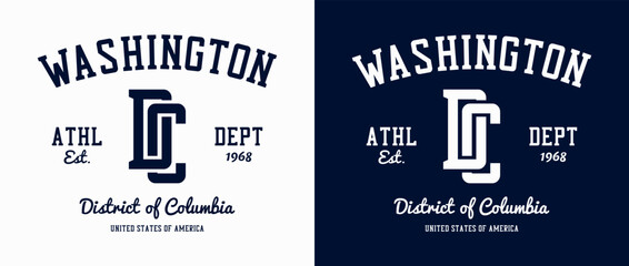 Washington, D.C. print for t-shirt. Athletic tee shirt graphics. Vintage sport apparel print. Vector.