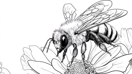 Obraz premium Honeybee pollinating flower, close-up, nature background, for educational use