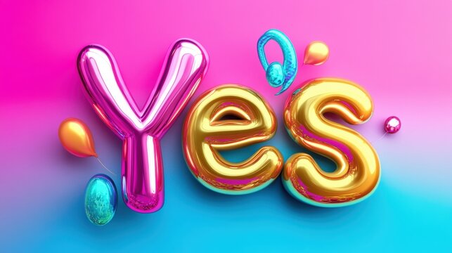 Shiny Balloon Letters Spell Yes With Colorful Balloons