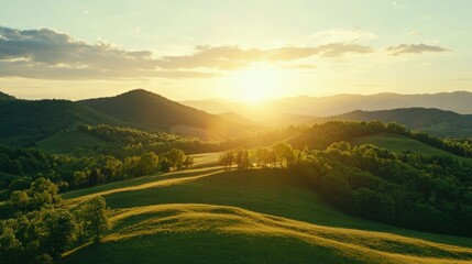 Fototapeta premium Majestic Sunset Over Rolling Hills