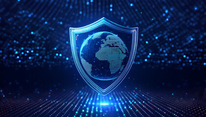 digital world map with binary code for security