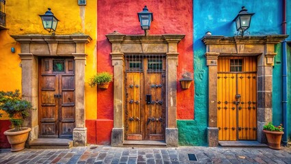 Fototapeta premium Rustic Wooden Doors San Miguel de Allende Colorful Buildings
