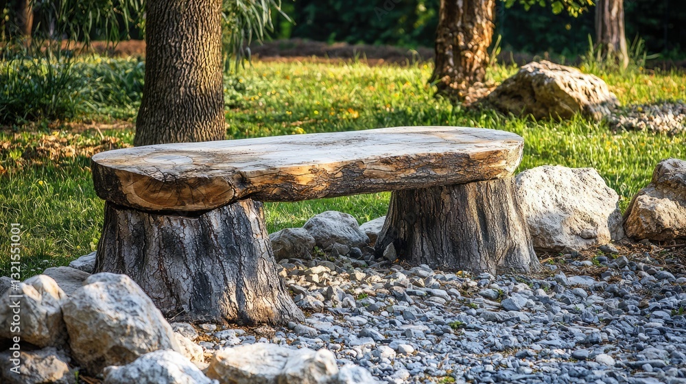 Aufkleber A tree stump used as a rustic bench in a natural setting 
