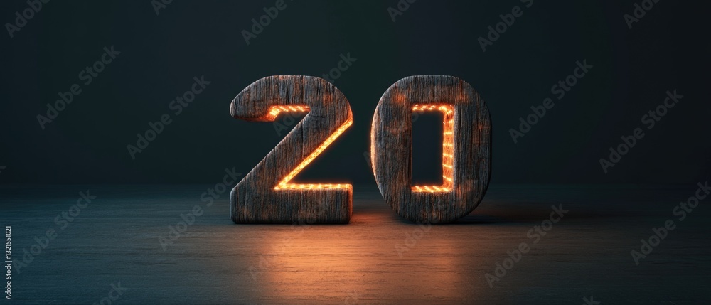 Aufkleber The number twenty is illuminated in a dark environment
