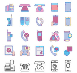 Vector icon set of phones with white background