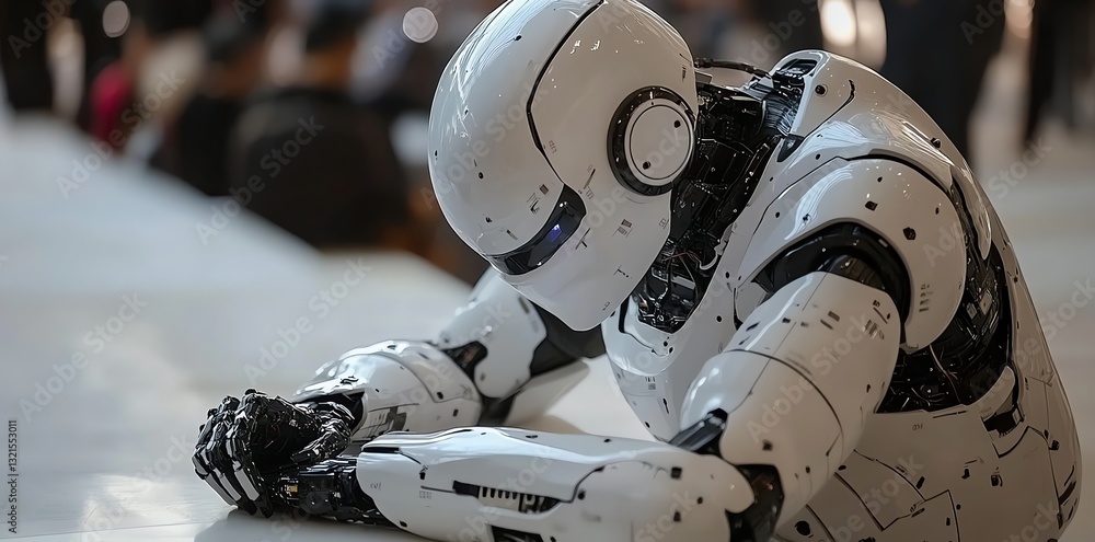 Poster robot resting hands folded ai technology concept