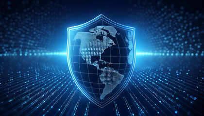 digital world map with binary code for security