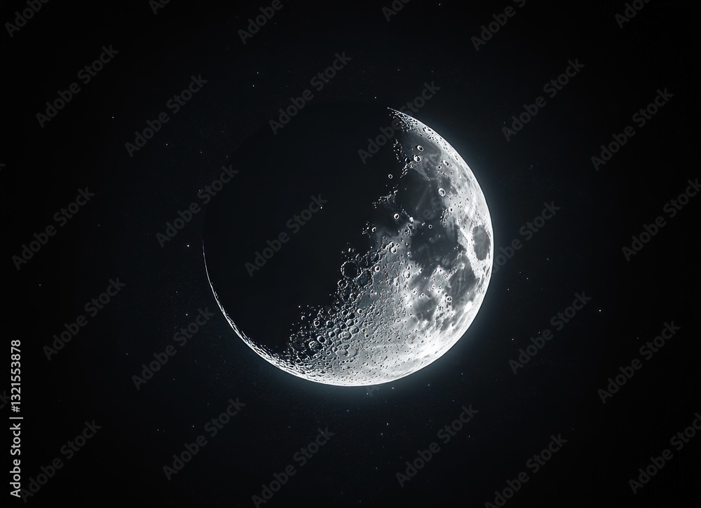 Wall mural crescent moon illuminated in deep space night sky