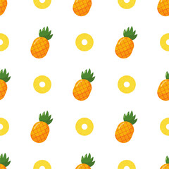 Pineapple seamless pattern, tropical ripe fruit.