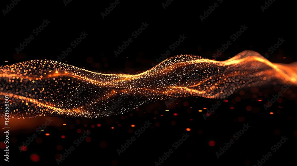 Poster innovative glowing wave of small particles, forming a smooth and flowing digital pattern
