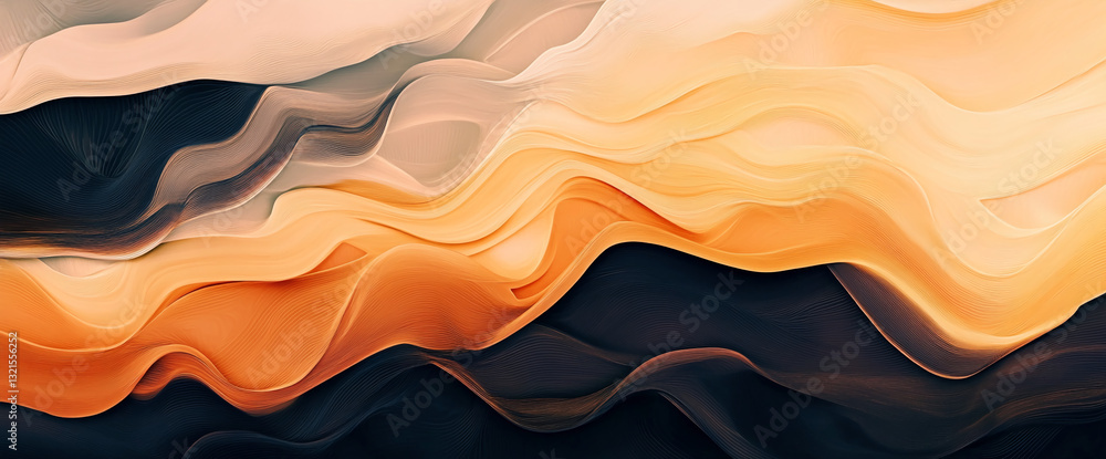 Poster abstract image with flowing orange, beige, and dark brown waves, creating a dynamic and textured app
