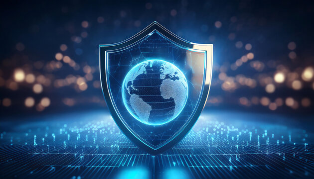 digital world map with binary code for security