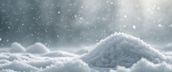 winter season envelops nature with its tranquil and otherworldly ambiance as snow blankets surroundings in a peaceful and mystical display of white and gray.