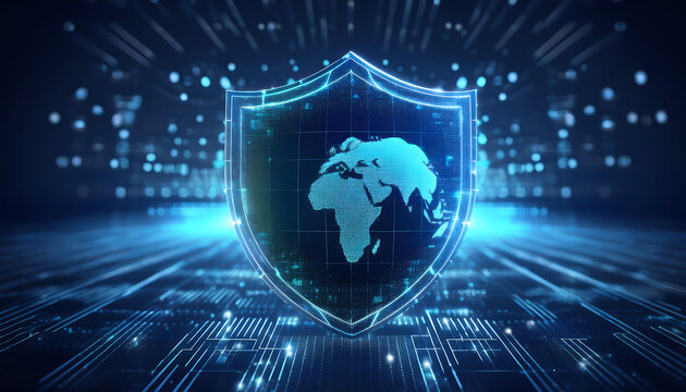 digital world map with binary code for security