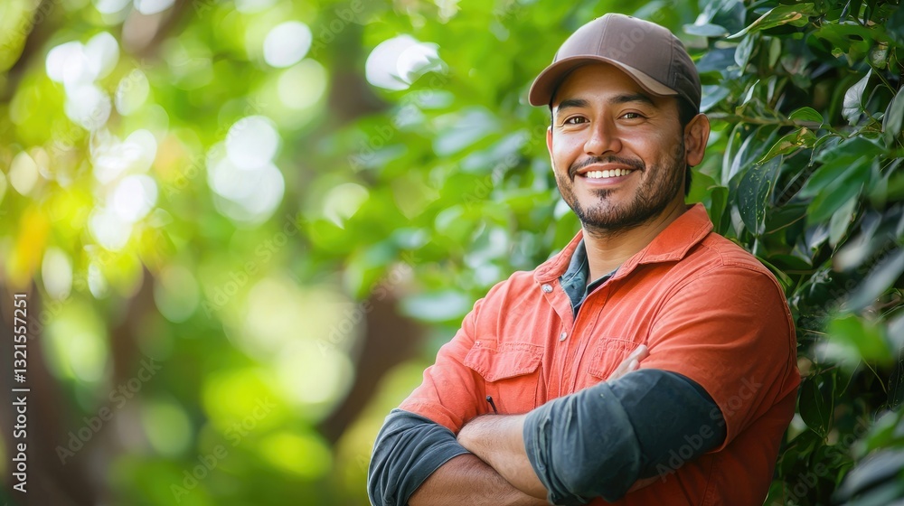 Poster A tree service advertisement concept with workers and lush green trees in the background 