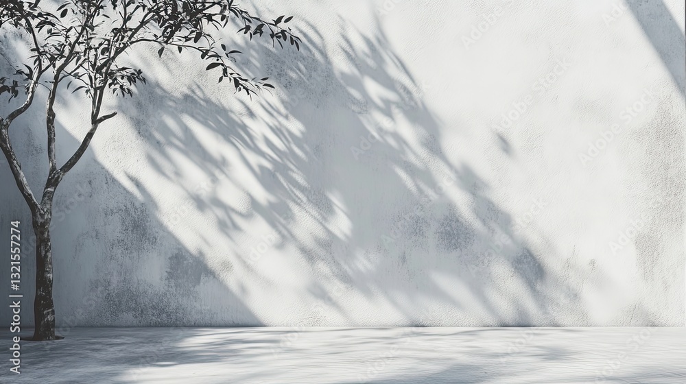 Poster light gray textured wall with soft shadow overlays, creating depth for minimalist product shots