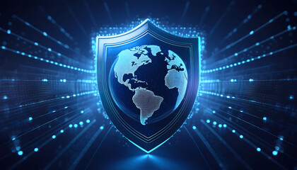 digital world map with binary code for security