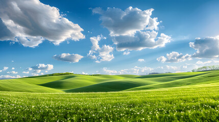 Naklejka premium Serene green hills under blue sky