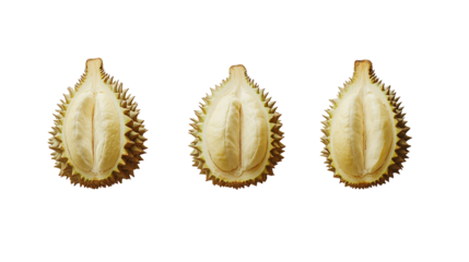 Natural setting photography three varieties of durian segments as exotic tropical treats