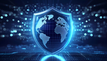 digital world map with binary code for security