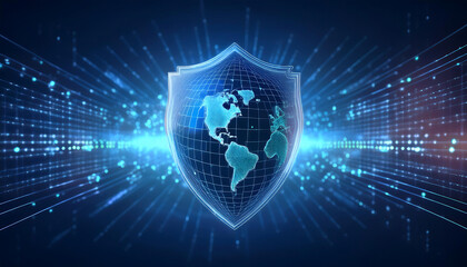 digital world map with binary code for security