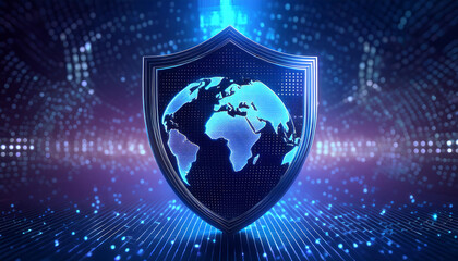 digital world map with binary code for security