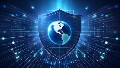 digital world map with binary code for security