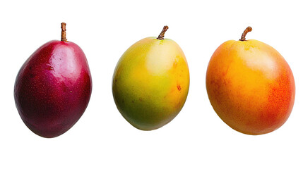 Mangoes in different ripeness stages kitchen counter food photography bright light close-up freshness concept
