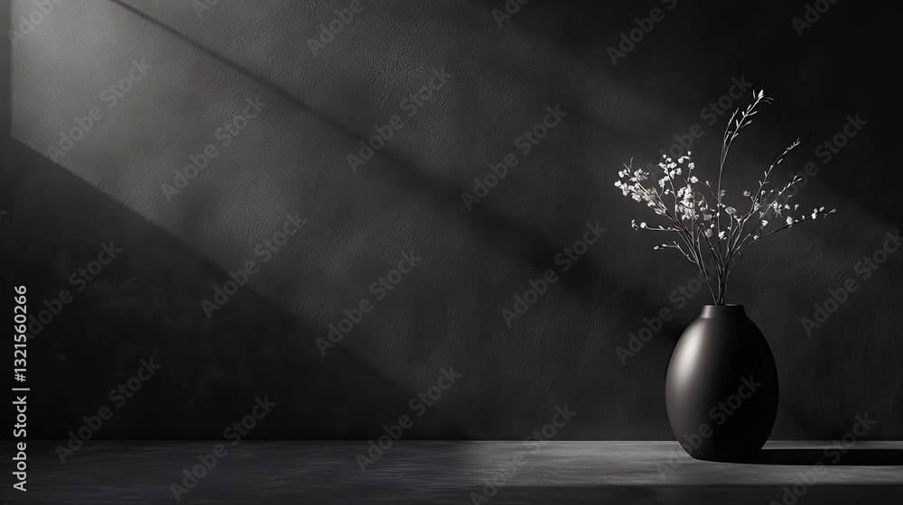 Aufkleber minimalist black backdrop with diffused light creating gentle and natural product shadows