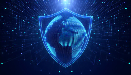 digital world map with binary code for security