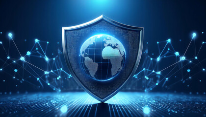 digital world map with binary code for security