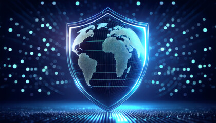 digital world map with binary code for security