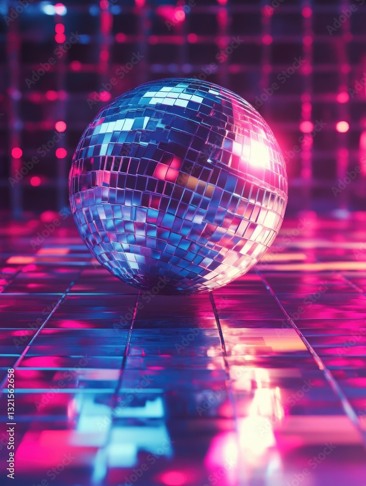 Poster A single disco ball sits on a tiled floor, perfect for adding some sparkle to your event or party decor