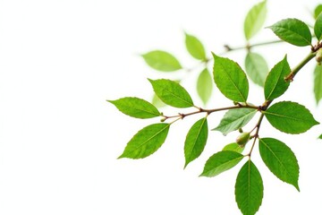 Naklejka premium Leafy branches with twigs and small buds isolated on white background, plant life, twigs and buds, botanical