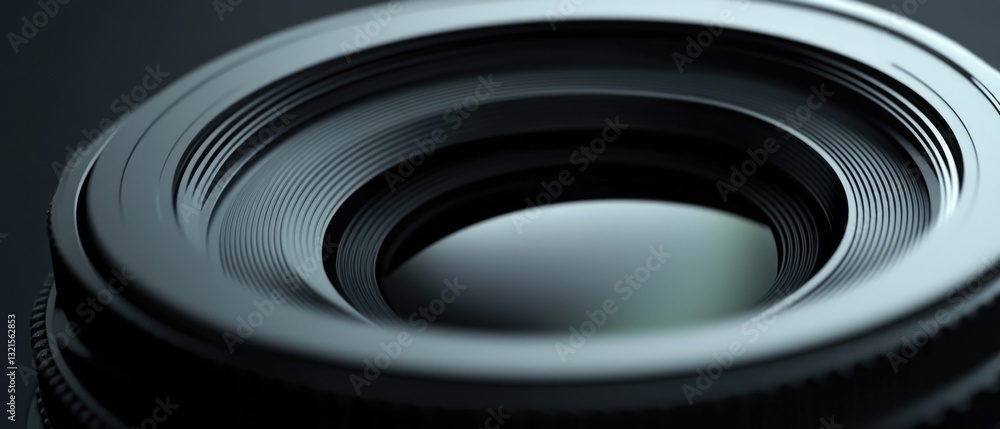 Poster a close-up shot of a camera lens on a table, perfect for showcasing details and textures
