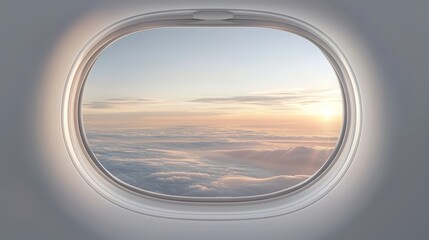 Naklejka premium Airplane boarding for holiday travel vacation cruise view from window suitcase ready dreamy sky environment