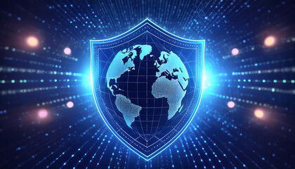 digital world map with binary code for security