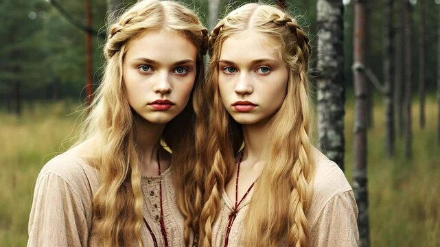 Twin sisters in matching outfits posing for the camera