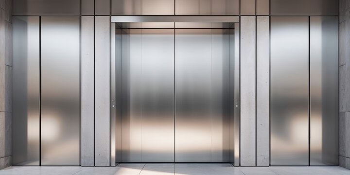 A modern building entrance featuring a metallic elevator front and exterior.