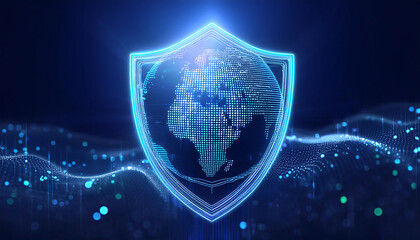 digital world map with binary code for security