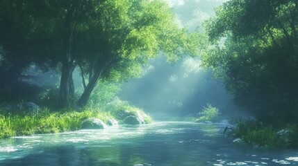 Obraz premium Tranquil Forest River Scene