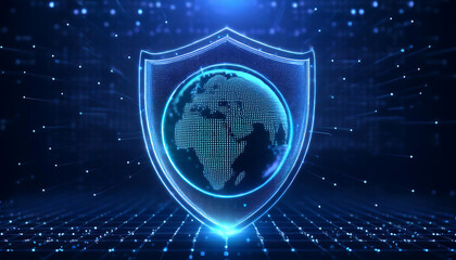 digital world map with binary code for security