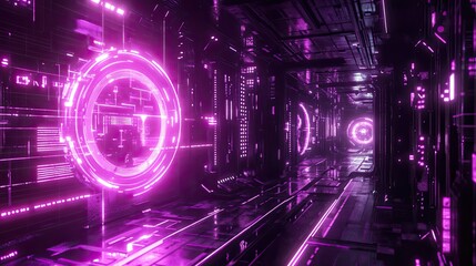 Fototapeta premium Purple-lit digital environment with futuristic sci-fi elements and immersive neon glow