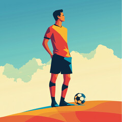 Soccer Player Ready for Kick-off – Minimalist Vector Art, Modern Sports Illustration