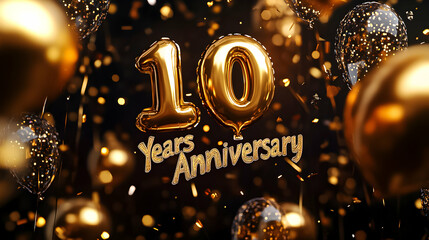 Celebrating a decade of achievements with golden balloons and festive decor highlighting ten years of success
