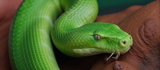 Fototapeta premium Close-up of a vibrant multi-colored python skin pattern on reptile hide Green Bright